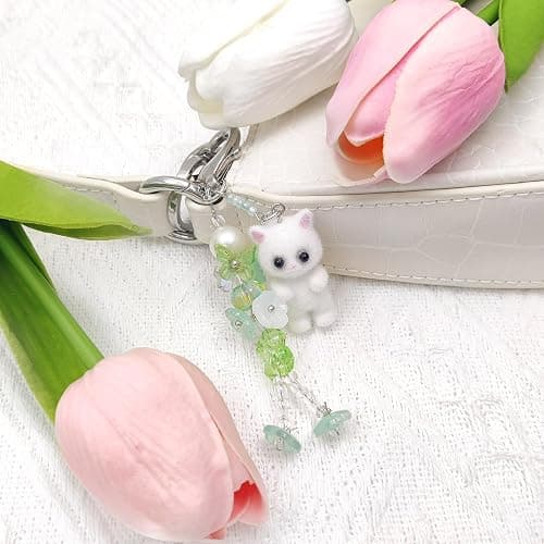 Nalefow Cute Pink Keychain,Fuzzy Cat Keychain Aesthetic Y2K KeychainStylish KeychainsAccessories thumbnail 4