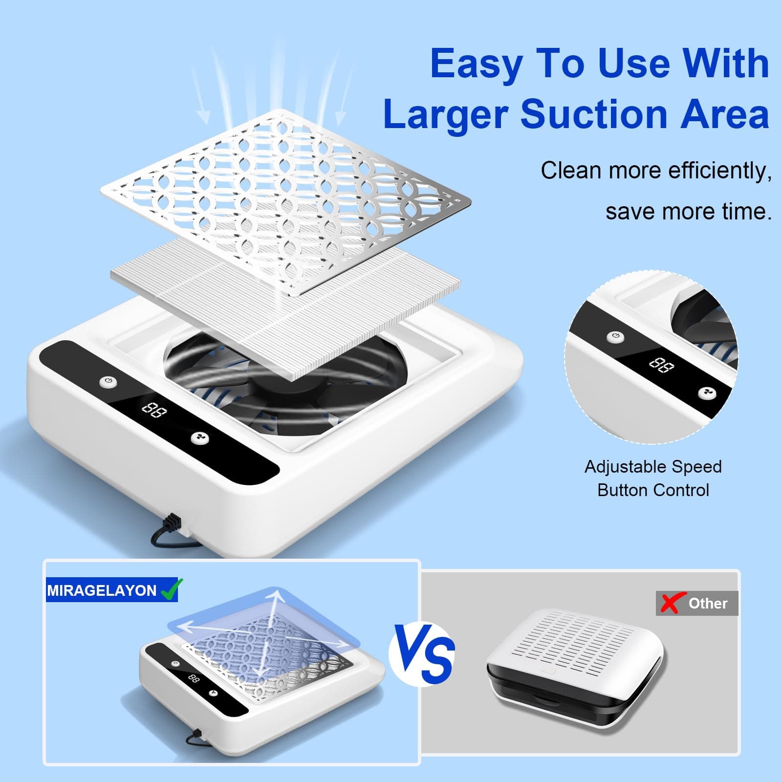 Nail Dust Collector - Ultra-Quiet & Powerful Dust Collector for Nail Techs, Professional Nail Dust Extractor, Perfect for Acrylic Nails, Salon & Home Use thumbnail 3