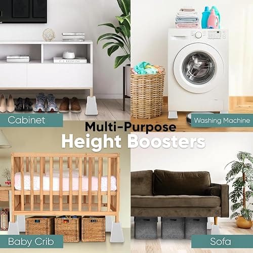 Home Intuition Heavy Duty Adjustable Bed Risers Furniture Riser 3, 5 or 8-Inch, 4 Pack, 8-Piece Set (White) thumbnail 7