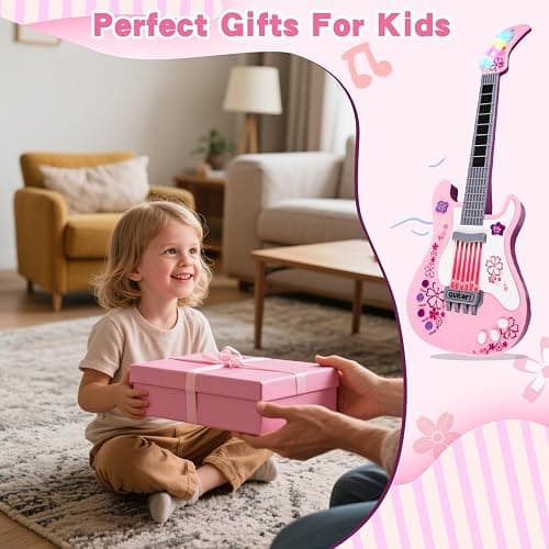 M SANMERSEN Kids Guitar for Girl Music Toy Electric Pink Guitars with Strap for Kid Toddler Musical Instrument Toys for 3 4 5 Year Old Girls Gifts thumbnail 6