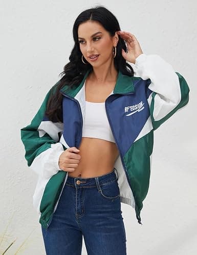 Wyeysyt Women's Y2k Jacket Zip Up Lightweight Windbreaker Jacket Varsity Oversized Sport Jacket Y2k Clothing 90s Jacket thumbnail 4