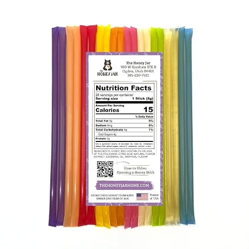 The Honey Jar Variety Pack Honey Sticks - Pure Honey Straws For Tea, Coffee, or a Healthy Treat - One Teaspoon of Flavored Honey Per Stick - Made In The USA with Real Honey - (20 Count) thumbnail 2