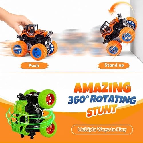 ANAOER 4 Pack Monster Trucks Toys for Boys 2 3 4 5 6 7 Year Old, Friction Powered Pull Back Car Toys for Toddlers Kids Ages 3-5 2-4 4-7, Best Birthday Christmas Party Gift for Boys and Toddlers thumbnail 8
