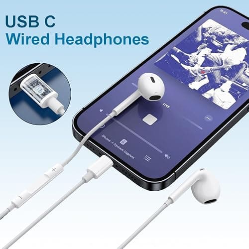 USB C Headphones, 2 Pack Type C Headphones Wired in Ear Earbuds with Mic & Volume Control Noise Cancelling for iPhone 15/16/17,iPad,Samsung Galaxy S25/S24/S23/S22/S21,Pixel 7/6,White thumbnail 7