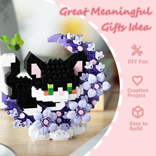 2 in 1 Mini Building Block Set Animals with Flower and Moon, Micro Brick Toy Cats, Creative Art Craft and Home Decor, Birthday Gifts Idea for Kids Adults Boys Girls 8+ thumbnail 3