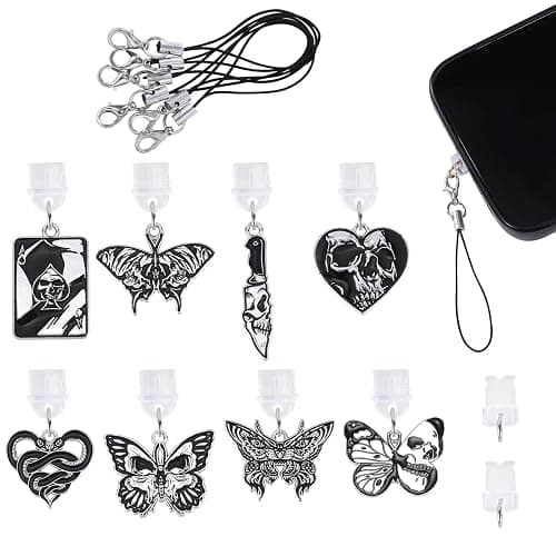 WEWAYSMILE 8 Pcs Type C Dust Plug Charm Cute Cell Phone Charms Mobile Dustproof Plugs with Charms for Most Type C USB C Cell Phone(Gothic Style) - Image 1