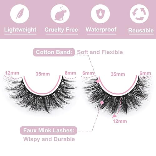 False Eyelashes Natural Look Faux Mink Lashes 12mm Short Wispy Lashes 5D Volume Strip Eye Lashes Pack by Kiromiro thumbnail 2