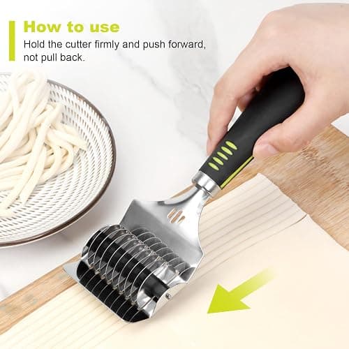 KYUEWRT Pasta Cutter, Noodle Cutter with 9 Rolling Blades, Stainless Steel Manual Tool for 8 Even 6 mm Strips, Non-Slip Handle, for Homemade Pasta, Fettuccine and Dough thumbnail 2