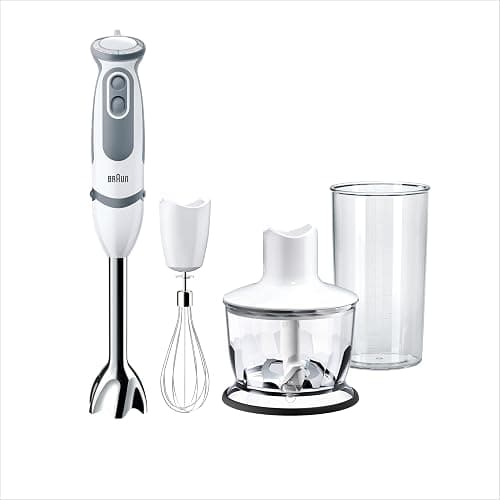 Braun Household Stabmixer MQ 5235WH Stabmixer – MultiQuick 5 Vario Pürierstab mit Edelstahl Mixfuß, 1000 Watt, inkl. 3-teiligem Zubehör-Set, weiß/grau [Energieklasse A] - Image 1
