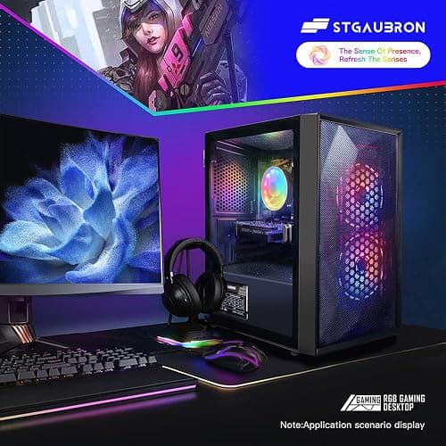 STGAubron Prebuilt Gaming PC Desktop, Radeon RX 550 4G, Intel Core i5 up to 3.7GHz, 16G RAM, 512G SSD, WiFi 6, BT 5.3, RGB Fan x2, Windows 11 Home thumbnail 4