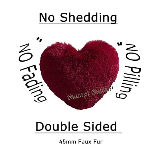 MorroMorn Fluffy Heart Throw Pillows, Shaggy Decorative Pillow for Sofa Couch Bed, Cute Room Decor Decorations for Women Girls Kids (Dark Red) thumbnail 3