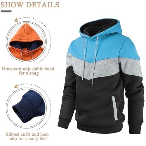 Gesean Men's Novelty Color Block Pullover Fleece Hoodie Long Sleeve Casual Sweatshirt with Pocket thumbnail 4