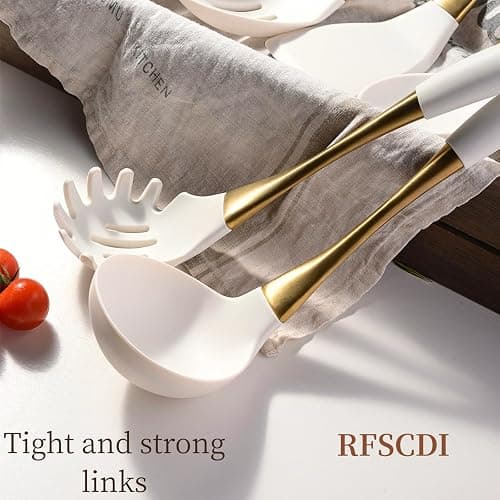Elegant White Gold Silicone Cooking Utensils Set - Non-Toxic, Dishwasher Safe Kitchen Utensils Set with Heat Resistant Comfort Handles - Includes Spatula & Spoon for Nonstick Cookware thumbnail 7