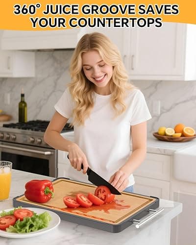 Cutting Boards for Kitchen - Food Grade Double Sided Pure Titanium& Bamboo Chopping Board with Handle, Slip resistant Non-toxic Charcuterie Board Housewarming Gifts (16×11) thumbnail 2