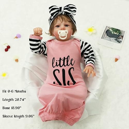 AMAWMW Newborn Baby Girl Little Sister Sleeper Gown Stripe Long Sleeve Nightgown Pajamas Gifts Stuff Essential Outfit thumbnail 6