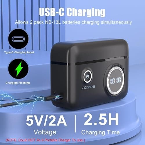 JYJZPB Upgraded Battery Fast Charger Case for Canon NB-13L Battery, with Two Pack NB-13L Batteries Fit for Canon PowerShot G7 X, G7 X Mark II, SX720 HS, SX730 HS, SX740 HS Cameras thumbnail 5