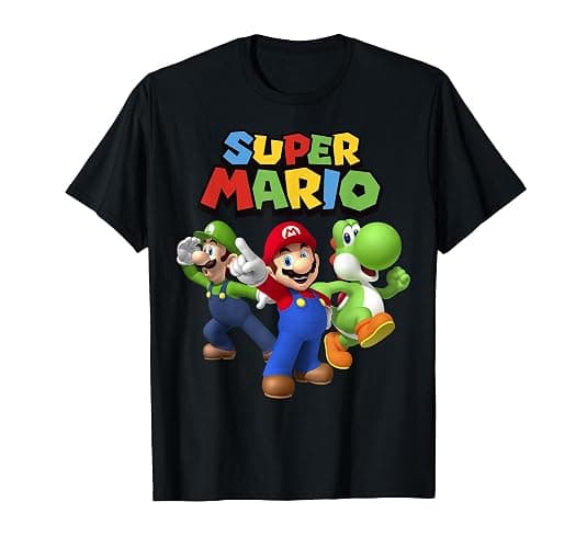 Super Mario Luigi Mario and Yoshi Group Shot T-Shirt - Image 1