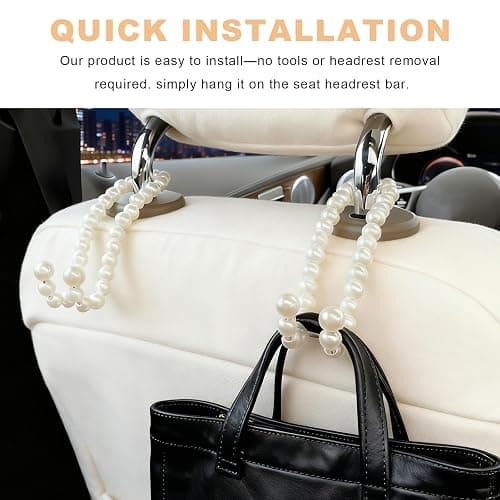 Rdxcv 2 PCS Elegant Pearl Car Seat Headrest Hook, Cute Pearl Car Seat Back Hook Storage Organizer, Exquisite Headrest Hanger Purse Holder Interior Decoration for Women Girls thumbnail 6