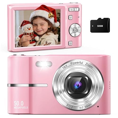 Digital Camera 4K for Kids: 50MP Pink Camera for Photography -16X Zoom Anti-Shake, Date Stamp- Christmas Birthday Gifts for Girls- Compact Camera for 6 7 8 9 10 Year & Up Old Boy Girls - Image 1