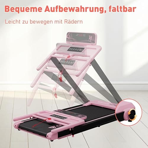CITYSPORTS Elektrisches Laufband,Klappbares Laufband für Zuhause bis 12 km/h,mit LED-Anzeige,APP und 360° Tablet Holder,kompakte Walking Pad für Zuhause und Büro - Pink thumbnail 6
