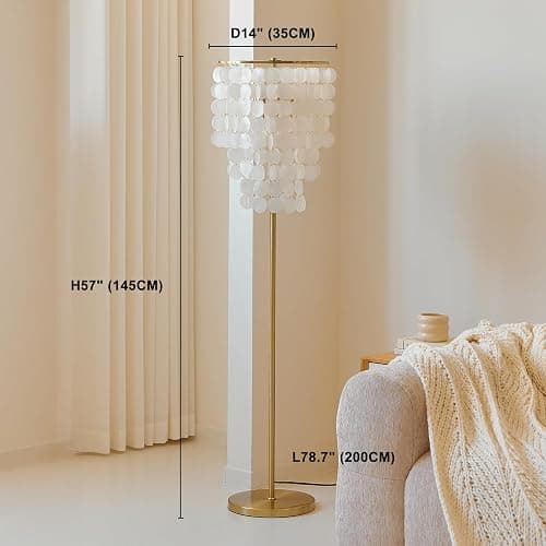 Monikessy Capiz Shell Floor Lamp Elegant Modern Floor Lamp with Gold Finish | 57" Coastal Seashell Standing Lamp, Plug In, Foot Pedal Switch, 3 Color Tempareture, Easy Assembly thumbnail 3