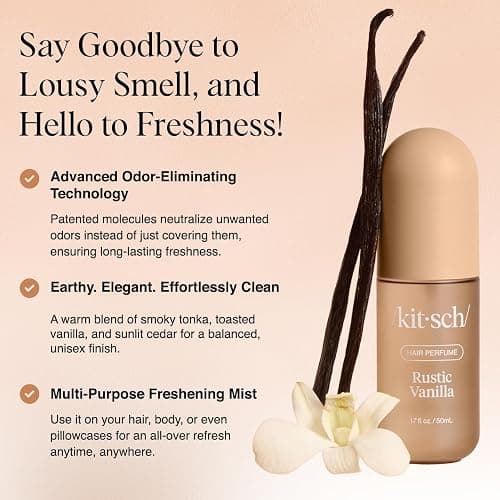 Kitsch Hair Perfume for Women - Rustic Vanilla | Clean, Deodorizing & Patented Odor-Eliminating Technology Hair Spray & Body Mist - Freshen Hair, Pillows - Warm Tonka, Vanilla & Cedar Blend - 50 mL thumbnail 2