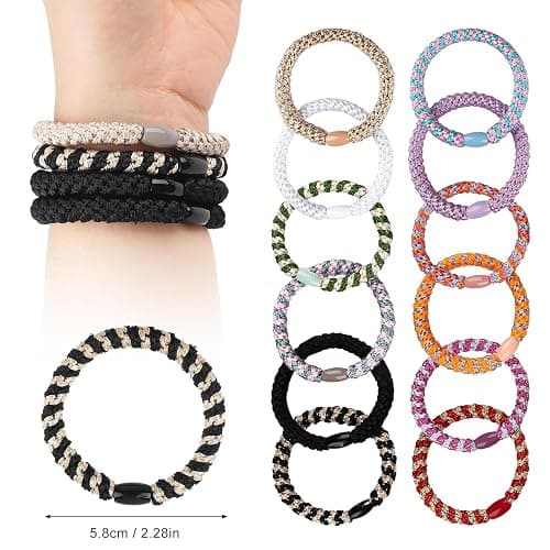 Kisvic Haargummi, 12 Stück Haargummis Damen Mehrfarbigen, Mode Geflochtene Hair Ties, Elastische Haarbänder für Frauen/Mädchen/Kinder,Dickes und Lockiges Haar thumbnail 2