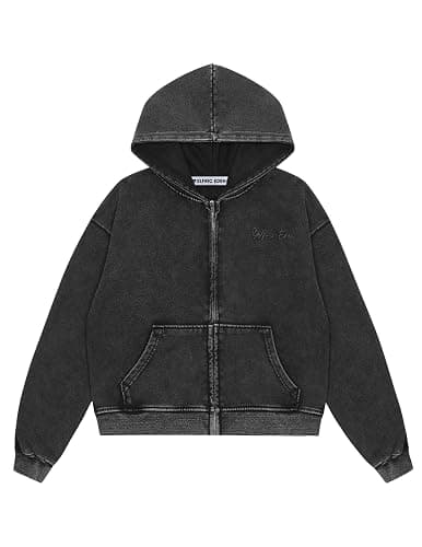 Aelfric Eden Hoodies Washed Solid Zip Up Hoodie Casual Cropped Hooded Sweatshirt Long Sleeve Zipper Pullover Streetwear - Image 1