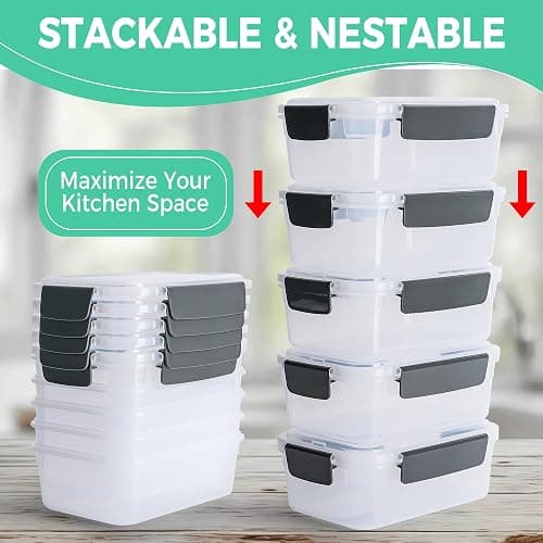 YORY 3 cup Plastic Food Storage Containers with Lids Nestable Freezer Dishwasher Safe Rectangle Container Set,5-Pack - 5 - 3 cups thumbnail 4