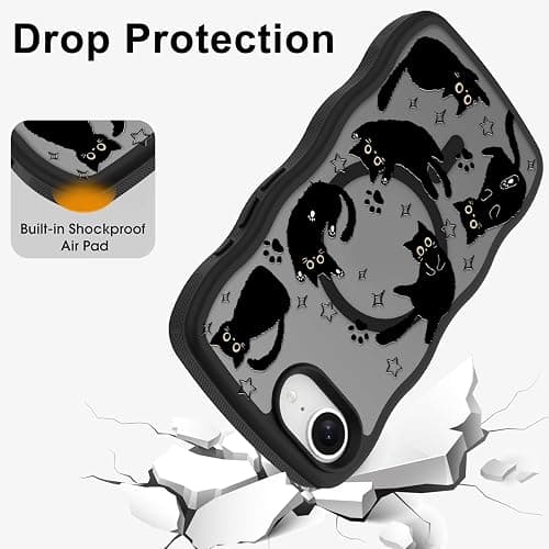 Heaofei Cute Case for iPhone 17e & 16e Case [Compatible with MagSafe] with Kawaii Black Cats Cat Print Pattern Design for Women Girls, Soft Wavy Edge Anti-Slip Animal Magnetic Protective Phone Cover thumbnail 5