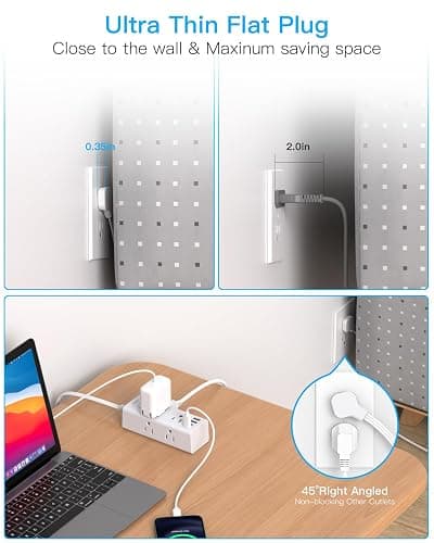 One Beat 10Ft Extension Cord with Multiple Outlets,Flat Plug Power Strip Surge Protector with 10 Ft Long Cord,6 Outlet 4 USB Ports (2USB C),Multi Outlet Wall Plug for Travel,College,Dorm Essentials thumbnail 6