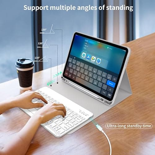 kenke for iPad Air 11 Inch M3/M2 (2025/2024), iPad Air 5/4th Gen (2022/2020) 10.9 Inch Case with Keyboard, Detachable Wireless Bluetooth Keyboard Cover with Left Side Pencil Holder (Gray) thumbnail 3