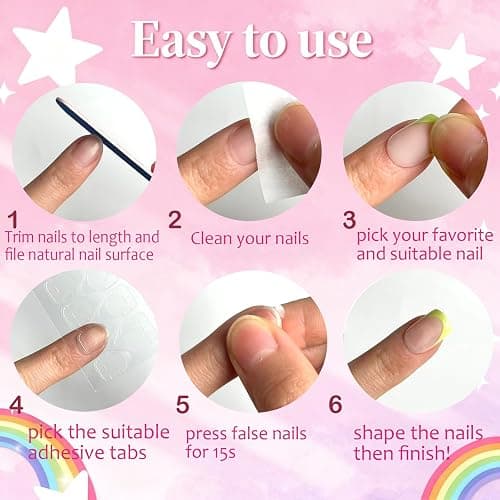 Jsiallve 96Pcs Short Oval Press on Nails for Girls, 3Style Press On Nails for Kids,Short Kid Fake Nail Kit For Kid，Pink French Tip Nail For Kids,False Nails with Nail File Buffer For8-12years,16sizes thumbnail 5
