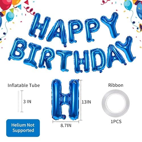 Blue Happy Birthday Balloon Banner, 16 Inch Foil Mylar Happy Birthday Balloons Letters, Reusable Happy Birthday Sign, Blue Birthday Decorations for Women, Men, Boys and Girls thumbnail 3