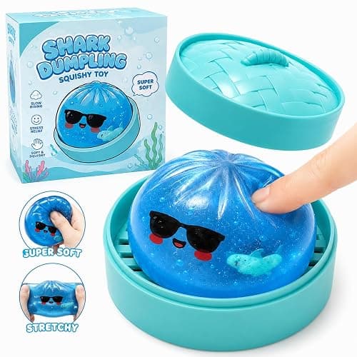 Shark Dumpling Squishy, Glitter Dumpling Squishy with Box, Colorful Dumplings Squeeze Balls Stress Relief Sensory for Holiday & Birthday Gifts thumbnail 3