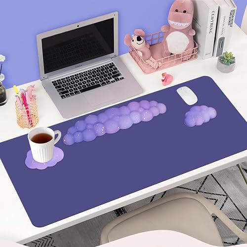 LJYZMD Cloud Wrist Rest Set for Keyboard and Mouse, Includes Cute Coaster, with Computers and Laptops（Purple Star Set） thumbnail 2