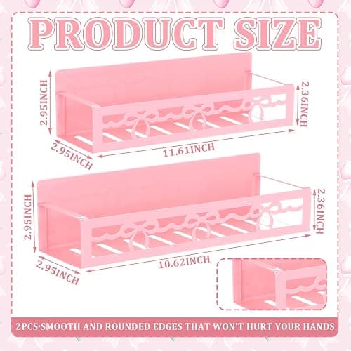 Beeveer 2 Pack Lace Bow Magnetic Spice Rack for Refrigerator Metal Magnet Basket Shelf for Fridge Seasoning Storage Organizers Home Decor Kitchen Accessories (Pink) thumbnail 2