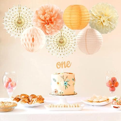 Beige-Orange Peach Fall Party-Decorations Paper-Lanterns- 14pcs Autumn Thanksgiving Harvest Birthday Boho Streamers Fan,Tissue Pom Poms, Baby Bridal Shower Wedding Engagement Decor Lasting Surprise thumbnail 7