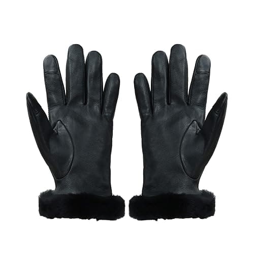 UGG Women’s Sheepskin Cuff Gloves with Touchscreen Fingertips, Genuine Leather Exterior, Fur Trim, and Logo Detail thumbnail 3