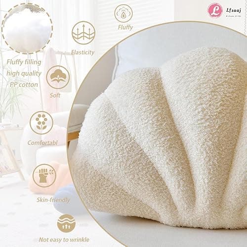 Lfsaaj Beige Seashell Throw Pillows, Shell Shaped Throw Pillows, 13 Inch Soft Home Decorative Pillow Plush Cushion for Bed Couch Living Sofa Room Decor Accent Throw Pillow thumbnail 3