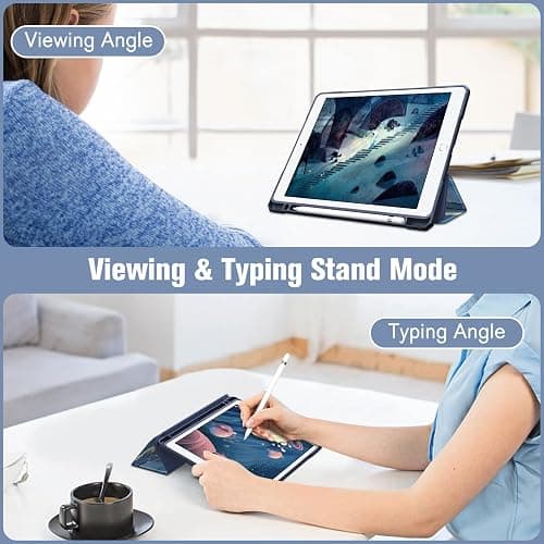 Fintie Hybrid Slim Case for iPad 9th / 8th / 7th Generation (2021/2020/2019) 10.2 inch - [Built-in Pencil Holder] Shockproof Cover with Clear Transparent Back Shell, Auto Wake Sleep (Ocean Marble) thumbnail 4