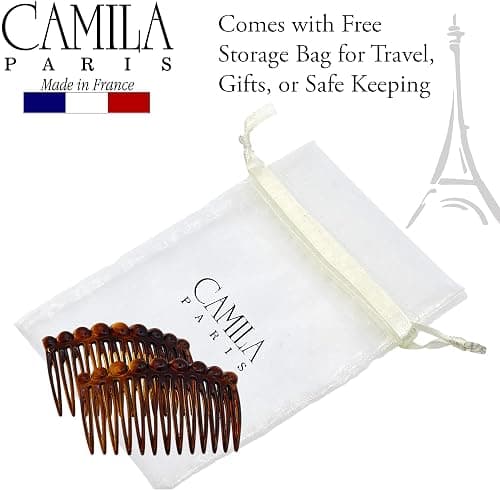 Camila Paris CP33/2 French Hair Side Comb Small Tortoise Shell French Twist Hair Combs Decorative, Strong Hold Hair Clips for Women Bun Chignon Up-Do Styling Girls Hair Accessories, Made in France thumbnail 6