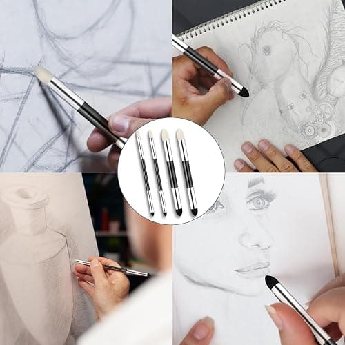 4pcs Artist Blending Sponge Pen Dual Tip Reusable Drawing Art Soft Oil Pastel Blending Tools Washable Sketch Rubbing Sponge Brush for Artist Professional Sketch Drawing Blending Lightening & Highlight thumbnail 7