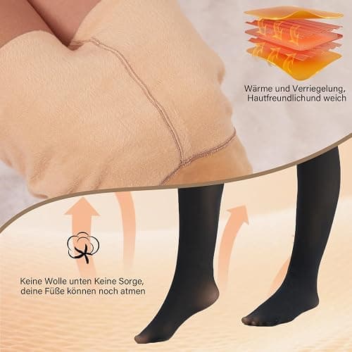 DIKER Collant Polaire Femme Collant Thermique Femme Collants d'hiver Doublés, Taille Haute, Haute Élasticité, Option longue thumbnail 3