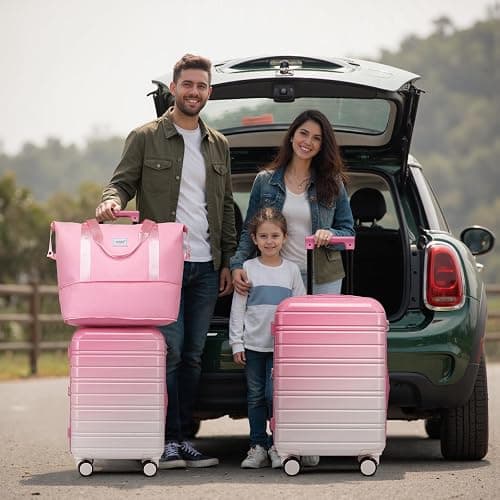 LARVENDER Luggage Sets 5 Piece Hardside Expandable Suitcase with Wheels Lock,PC+ABS Hardside Lightweight Rolling Suitcase for Women and Men,Peach Sparkling thumbnail 2
