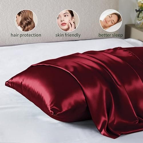 Silk Pillowcase for Hair and Skin Mulberry Silk Pillowcase Soft Breathable Smooth Both Sided Natural Silk Pillowcase with Zipper Beauty Sleep Silk Pillow Case 1 Pack for Gift(Standard,Red) thumbnail 5