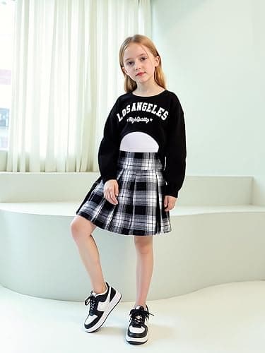 Yhnslsf Girls Fall Outfits 2/3 Piece Girl Clothes Letter Print Long Sleeve Sweatshirt Pleated Skirt Sets for Kids Teen 5-14T thumbnail 3