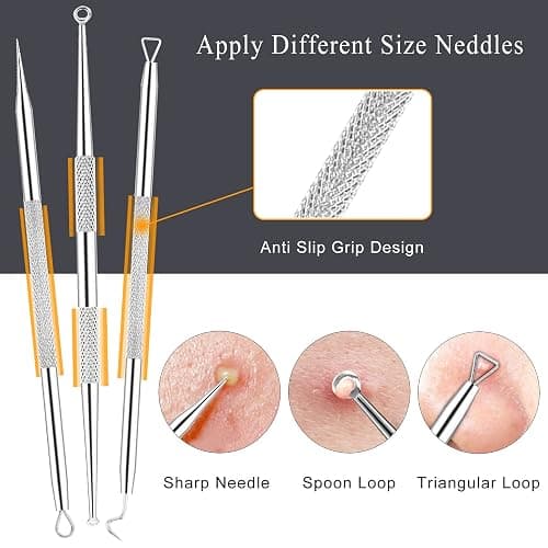 Boxoyx Pimple Popper Tool Kit - 6 Pcs Blackhead Remover Comedone Extractor Tool Kit with Metal Case for Quick and Easy Removal of Pimples, Blackheads, Zit Removing, Forehead, Facial and Nose(Silver) thumbnail 4