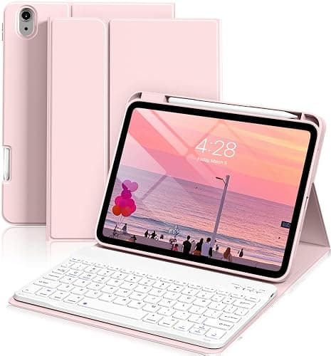 ZKTUYU for iPad (A16) 11th/10th Generation Case with Keyboard 11/10.9 inch 2025/2022, Detachable Wireless Bluetooth Keyboard Case Thin & Light with Built-in Right Side Pencil Holder (Pink) - Image 1