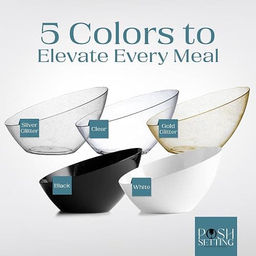 Posh Setting Clear Serving Bowls Small Hard Plastic Candy Bowl for Weddings, Buffet, Offices, Disposable Small Angled Bowls for Party's, Salads, Snacks and Fruit Bowl 5 Pack thumbnail 7